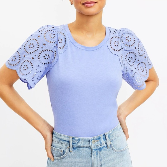 LOFT Eyelet Flutter Sleeve Tee - Picture 1 of 6